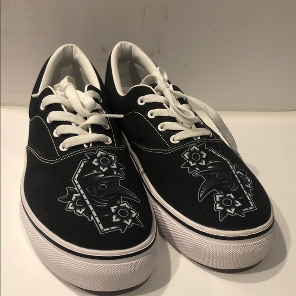 Black and White Sneakers with Graphic Design - Picture 1 of 8